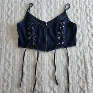 French Kiss Denim Lace-Up Corset Top, M